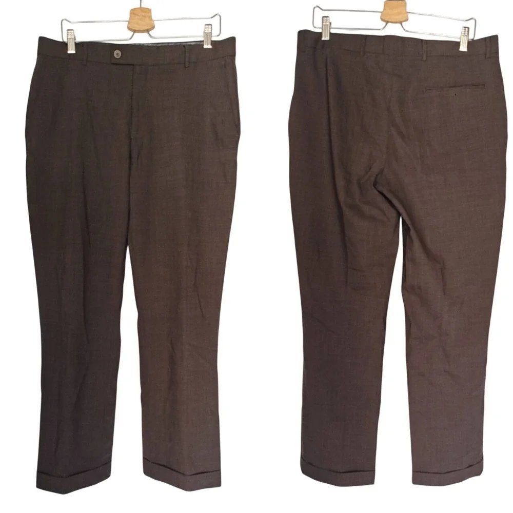 Rohan Pants Envoy Trousers Brown Classic Wool Blend Cuffed Hem 34 30